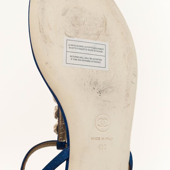 Chanel Blue Floral-Embellished Leather Thong Sandals - Picture 6 of 11